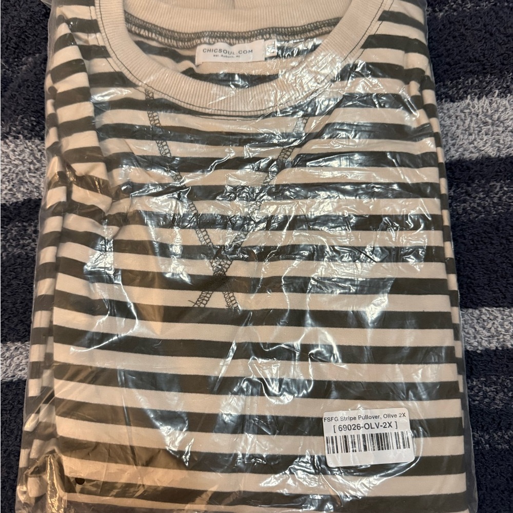 NWT Chic Soul Striped Olive and White Shirt 2x